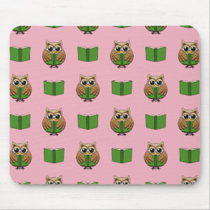 Cute Bookworm Owl Reading Book Cartoon Mouse Mat