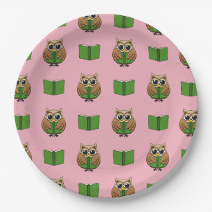 Cute Bookworm Owl Reading Book Cartoon Paper Plate
