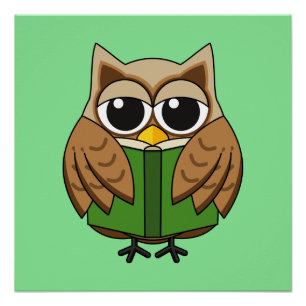 Cute Bookworm Owl Reading Book Cartoon Poster
