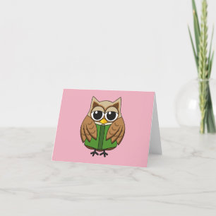 Cute Bookworm Owl Reading Book Cartoon Thank You Card