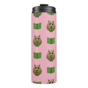 Cute Bookworm Owl Reading Book Cartoon Thermal Tumbler