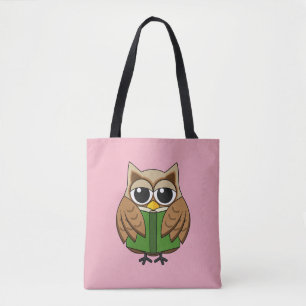 Cute Bookworm Owl Reading Book Cartoon Tote Bag
