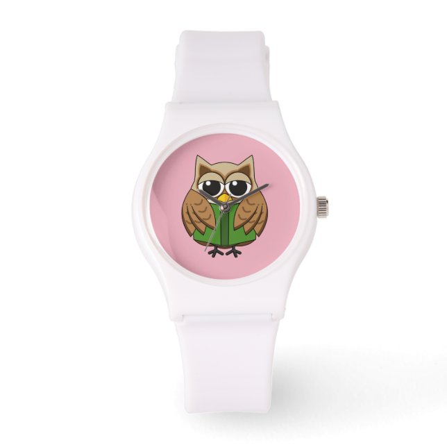 Cute Bookworm Owl Reading Book Cartoon Watch (Front)