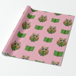 Cute Bookworm Owl Reading Book Cartoon Wrapping Paper