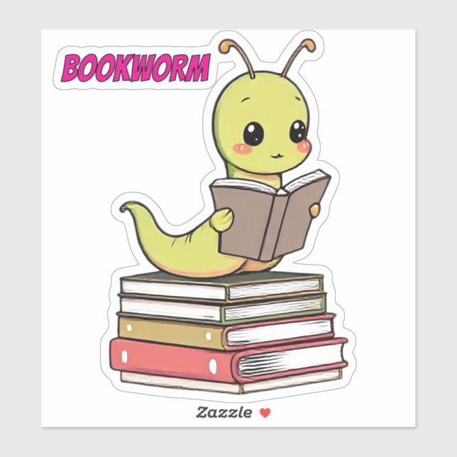 Cute Bookworm Sticker | Adorable Reading Worm  (Sheet)