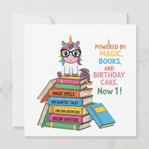 Cute Bookworm Unicorn 1st Birthday   Magical Readi Invitation