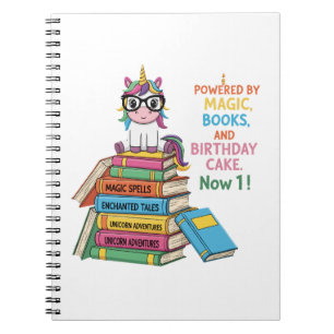 Cute Bookworm Unicorn 1st Birthday Magical Readi Notebook