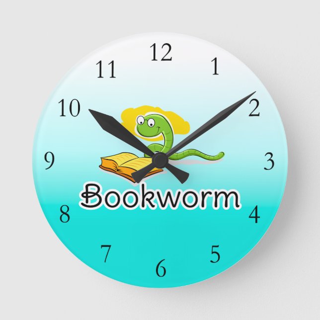 Cute Bookworm w/Glasses Round Clock (Front)