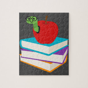 Cute bookworm with apple children's design jigsaw puzzle