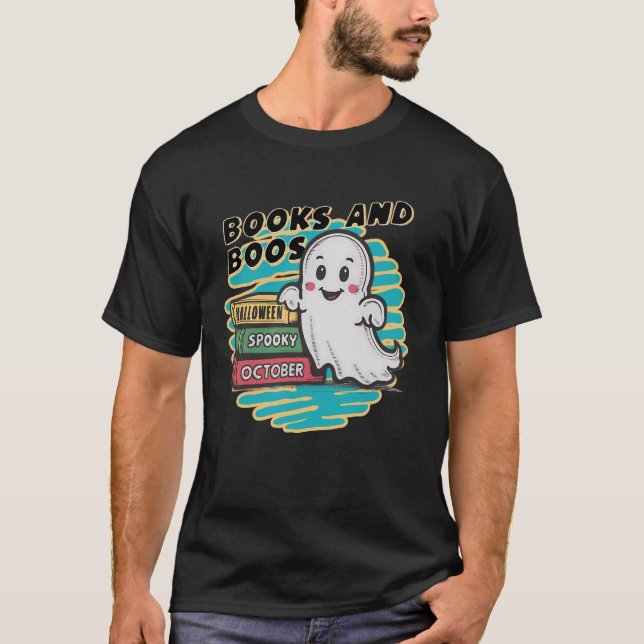 Cute Booooks Ghost Read More Books Funny Teacher H T-Shirt (Front)