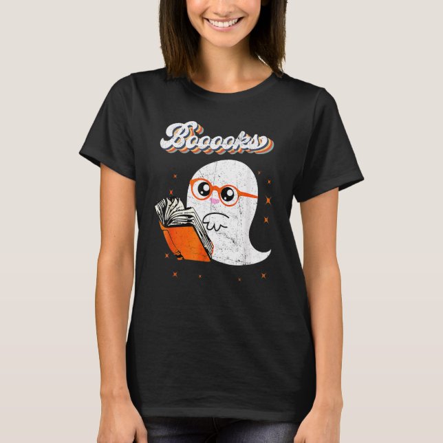 Cute Booooks Ghost Read More Books Funny Teacher H T-Shirt (Front)