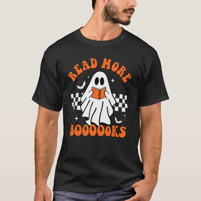 Cute Booooks Ghost Read More Books Funny Teacher H T-Shirt (Front)