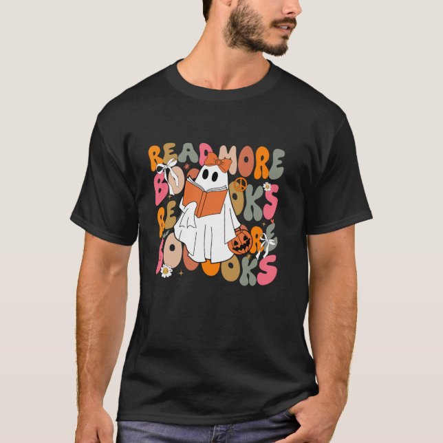 Cute Booooks Ghost Read More Books Funny Teacher H T-Shirt (Front)