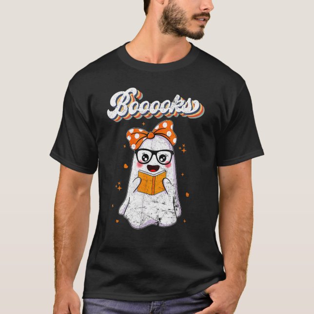 Cute Booooks Ghost Read More Books Funny Teacher H T-Shirt (Front)