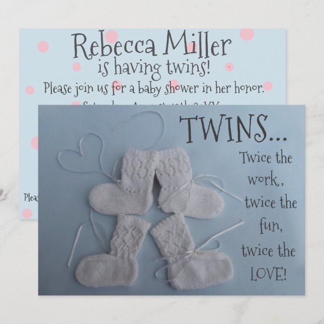 Cute booties gender neutral twins baby shower invitation (Front/Back)