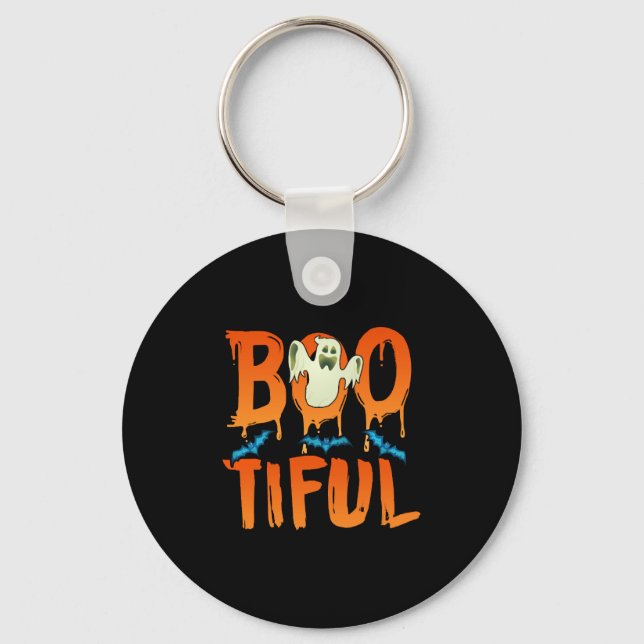 Cute Bootiful Ghost Bootiful Funny Beautiful Pun Key Ring (Front)