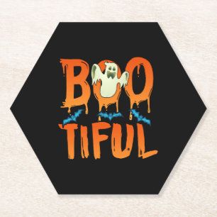 Cute Bootiful Ghost Bootiful Funny Beautiful Pun Paper Coaster