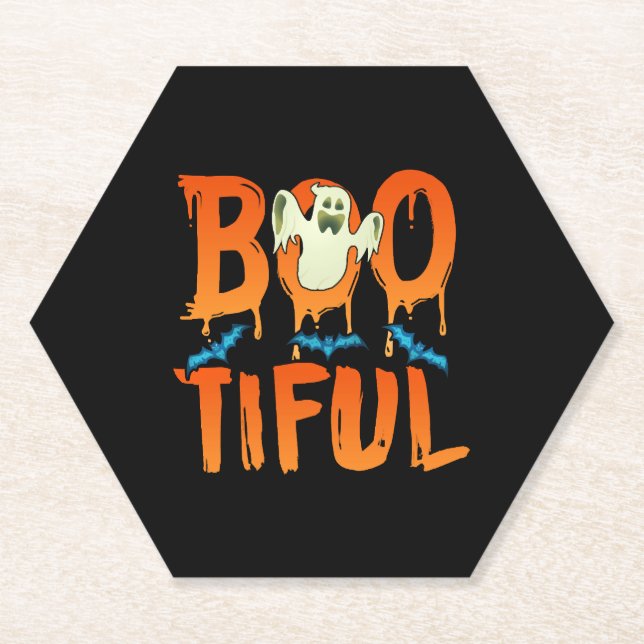 Cute Bootiful Ghost Bootiful Funny Beautiful Pun Paper Coaster (Front)