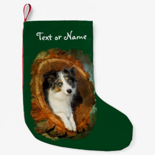 Cute Border Collie Blue Merle Dog - Personalised Small Christmas Stocking