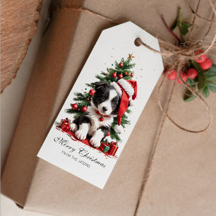 Cute Border Collie Christmas Puppy Personalised Gift Tags