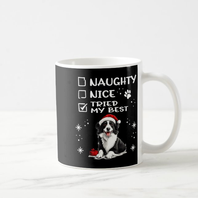 Cute Border Collie Dog Christmas Naughty Nice Trie Coffee Mug (Right)