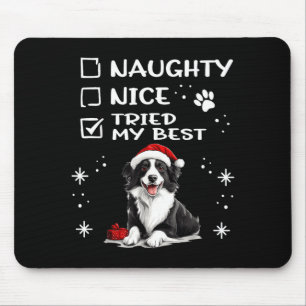 Cute Border Collie Dog Christmas Naughty Nice Trie Mouse Mat