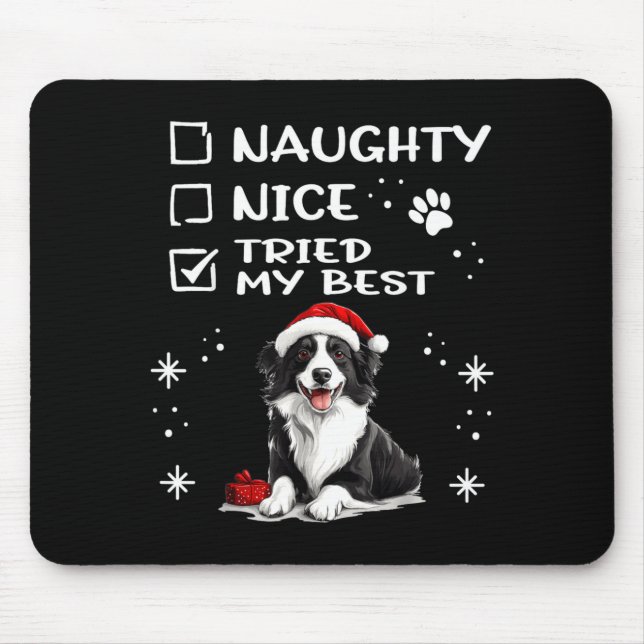 Cute Border Collie Dog Christmas Naughty Nice Trie Mouse Mat (Front)