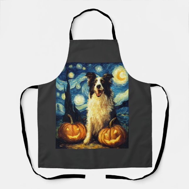 Cute Border Collie Dog Halloween Jack O Lantern Pu Apron (Front)