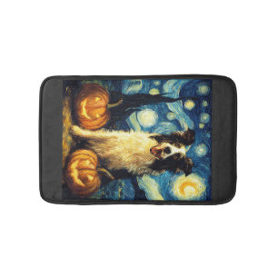 Cute Border Collie Dog Halloween Jack O Lantern Pu Bath Mat