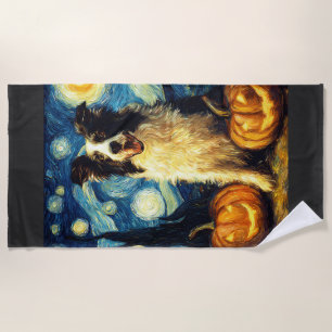 Cute Border Collie Dog Halloween Jack O Lantern Pu Beach Towel