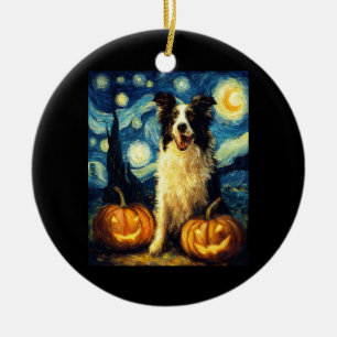 Cute Border Collie Dog Halloween Jack O Lantern Pu Ceramic Tree Decoration