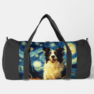 Cute Border Collie Dog Halloween Jack O Lantern Pu Duffle Bag