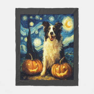 Cute Border Collie Dog Halloween Jack O Lantern Pu Fleece Blanket