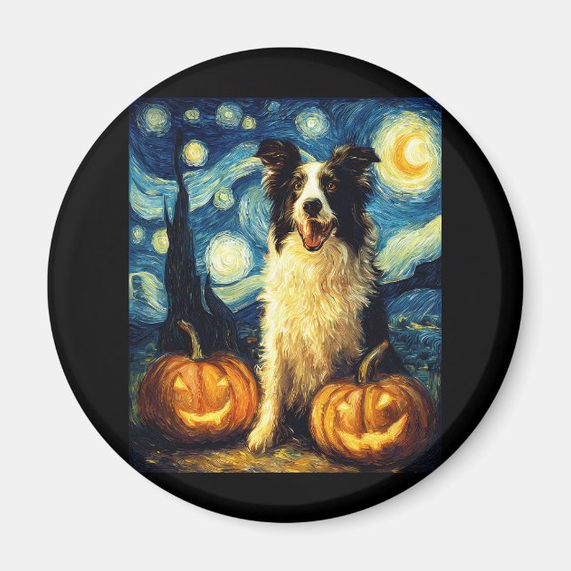 Cute Border Collie Dog Halloween Jack O Lantern Pu Magnet (Front)