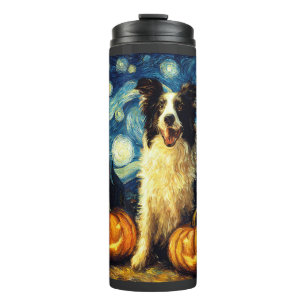 Cute Border Collie Dog Halloween Jack O Lantern Pu Thermal Tumbler