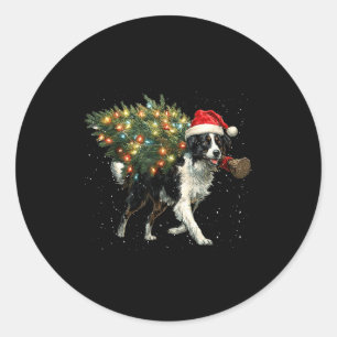 Cute Border Collie Dog In A Christmas Tree For Men Classic Round Sticker