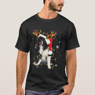 Cute Border Collie Dog Lights Santa Hat Xmas Tree  T-Shirt