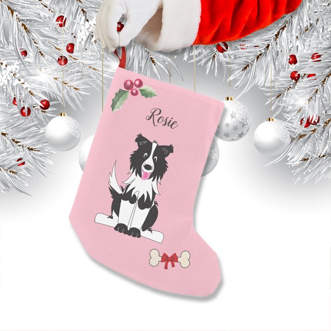 Cute Border Collie Dog Monogram Small Christmas Stocking (Creator Uploaded)