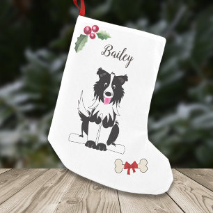 Cute Border Collie Dog Monogram Small Christmas Stocking