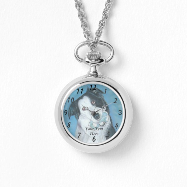 cute border collie dog with blue teddy bear watch (Front)