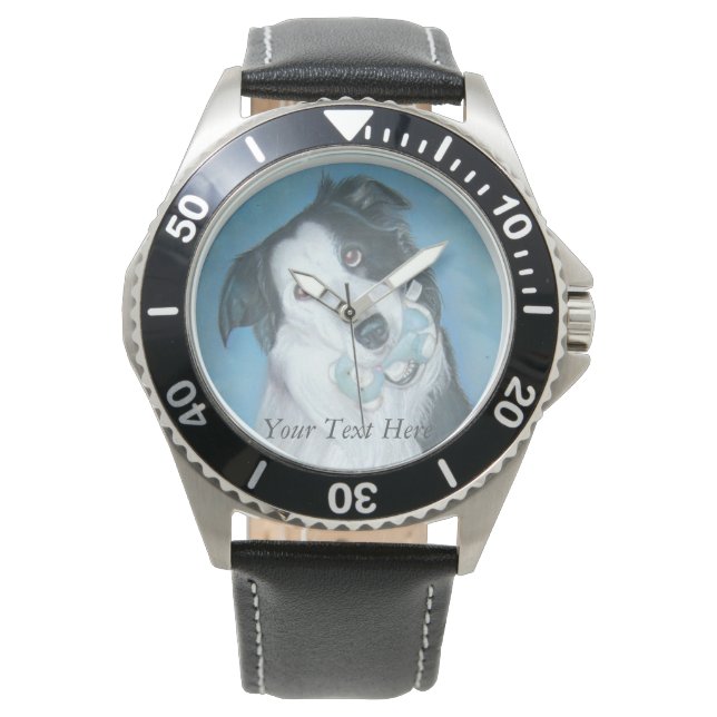 cute border collie dog with blue teddy bear watch (Front)