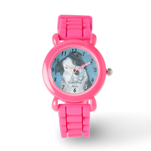 cute border collie dog with blue teddy bear watch (Front)