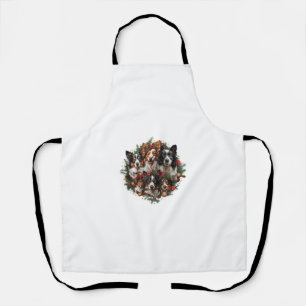 Cute Border Collie Dogs Christmas Wreath Holiday P Apron