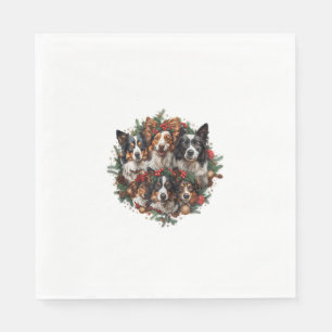 Cute Border Collie Dogs Christmas Wreath Holiday P Napkin