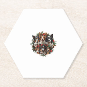 Cute Border Collie Dogs Christmas Wreath Holiday P Paper Coaster