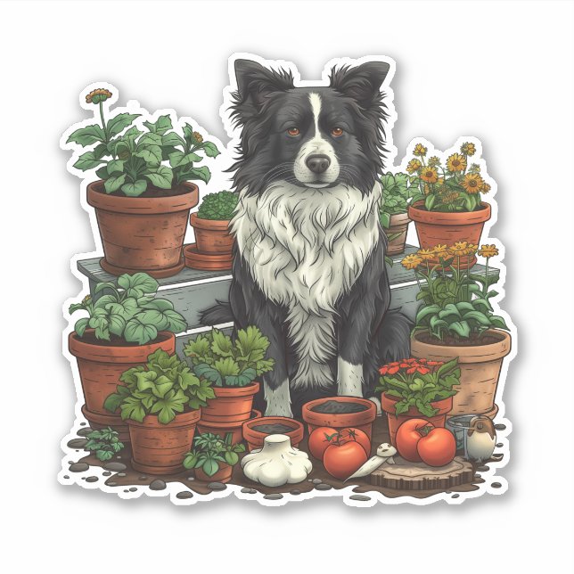 Cute Border Collie Gardening (Front)