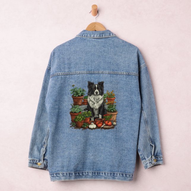 Cute Border Collie Gardening Denim Jacket (Hangar)
