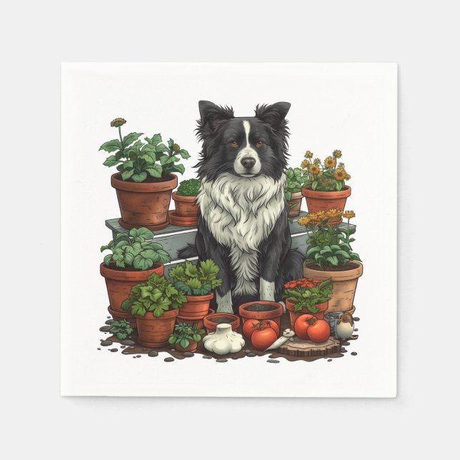 Cute Border Collie Gardening Napkin (Front)