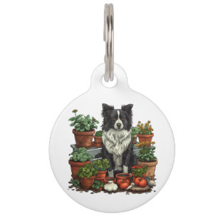 Cute Border Collie Gardening Pet Tag