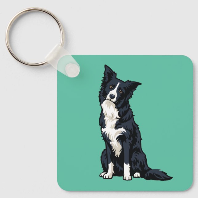 Cute Border Collie Head Tilt Key Ring (Front)